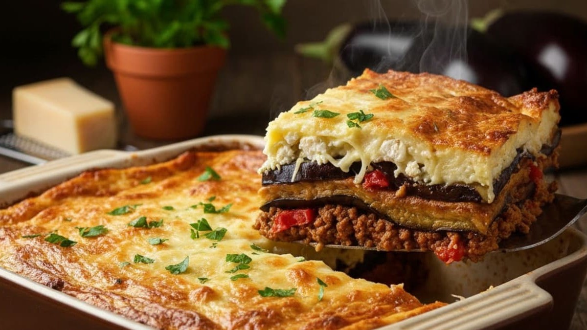 Domaća musaka od patlidžana sa sirom i bešamelom