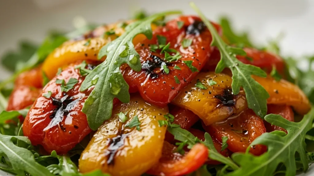 Brza letnja salata sa pečenim paprikama i svežim rukolom | Recept i tehnika