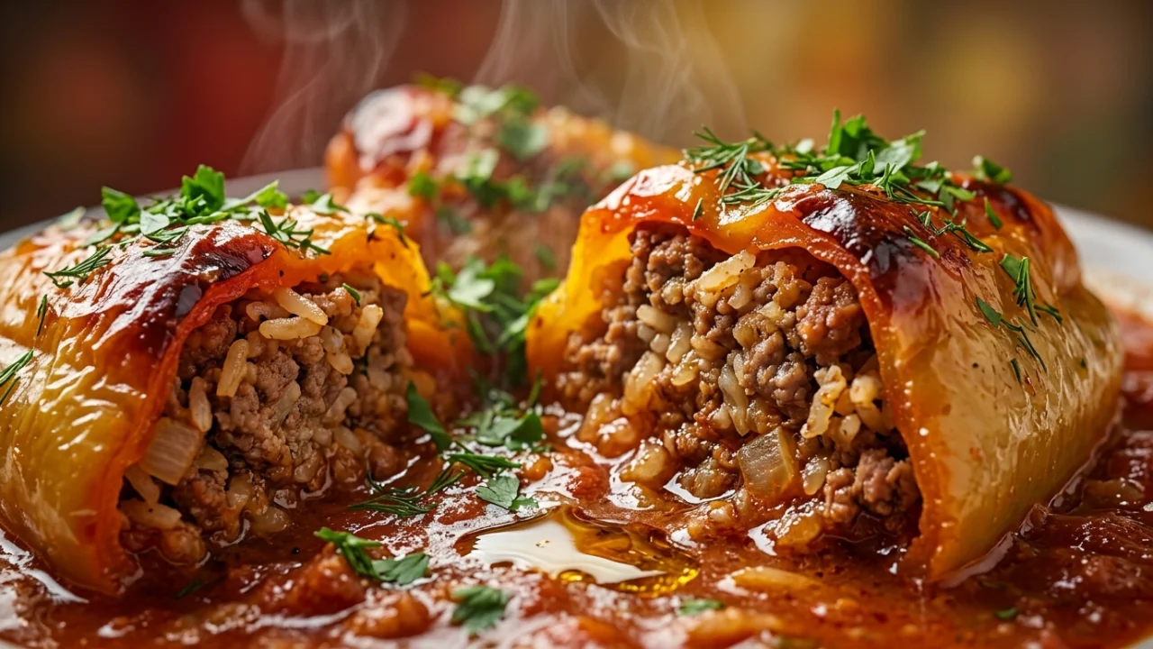 Leskovački pečeni ceo biber sa mesom i rižom | Originalni recept i tehnika