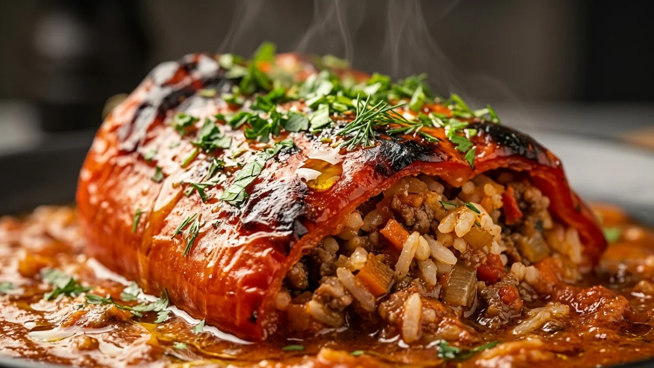 Leskovački pečeni paprika punjen rižom i mesom | Originalni recept i tehnika