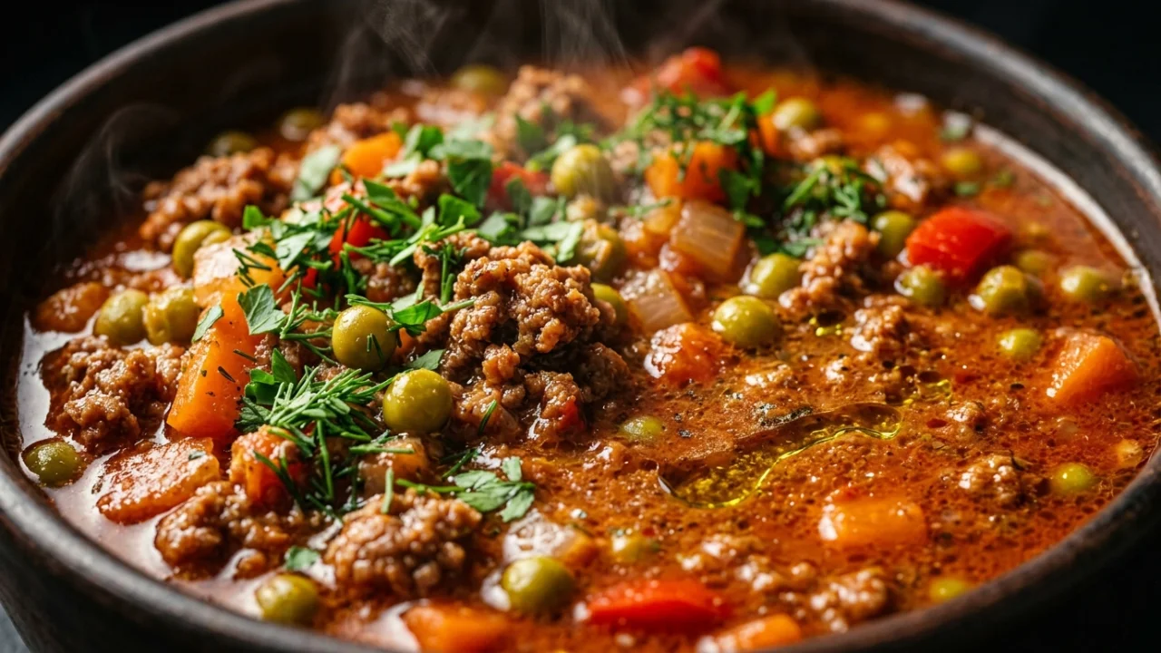 Mleveno meso sa graškom i povrćem u sosu od paradajza | Recept i tehnika