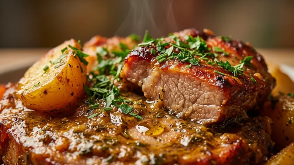 Pečena svinjska karaba sa krompirom i čubrom | Recept za savršenu svinjetinu