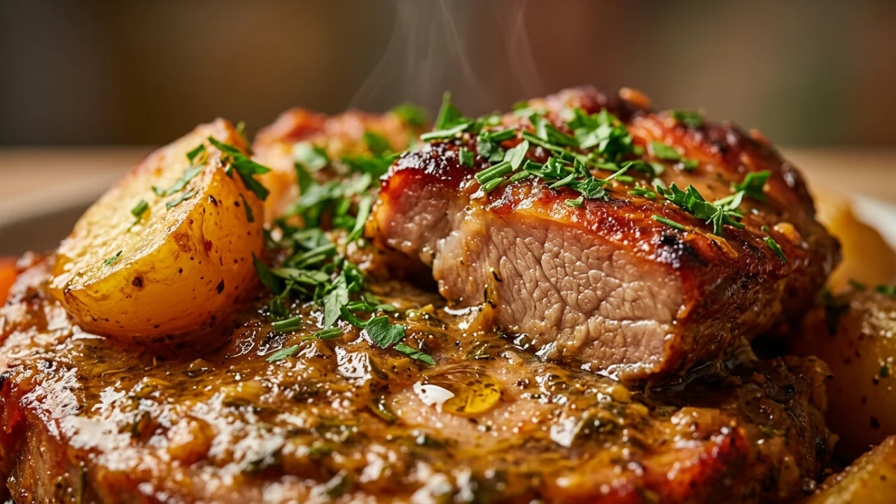 Pečena svinjska karaba sa krompirom i čubrom | Recept za savršenu svinjetinu