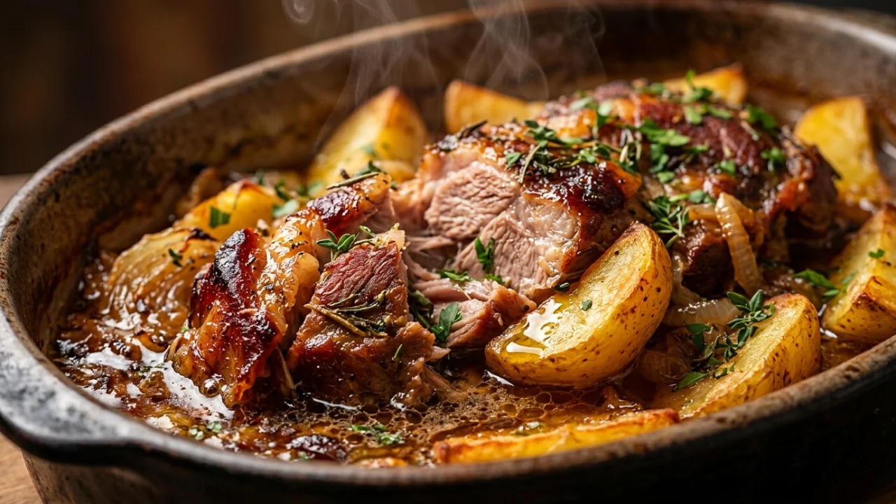 Sočna svinjska plećka pečena u rerni sa krompirom i lukom | Vrhunski recept