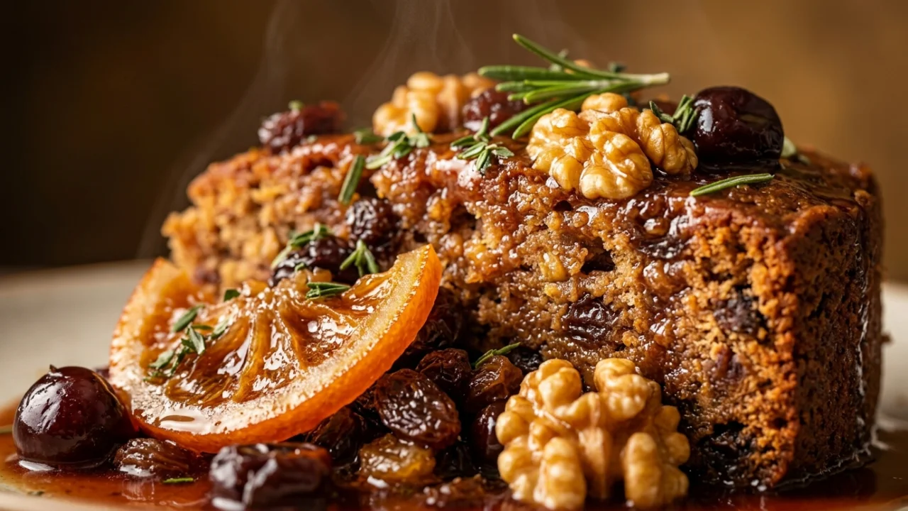 Božićni kolač sa suvim voćem i orasima u sosu od vina | Recept i tehnika