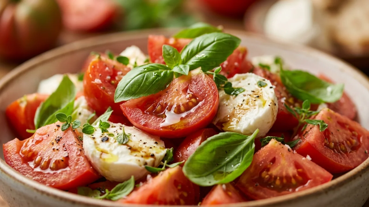 Brza letnja salata sa svežim paradajzom, mozzarellom i bazilikom | Savršenstvo jednostavnosti