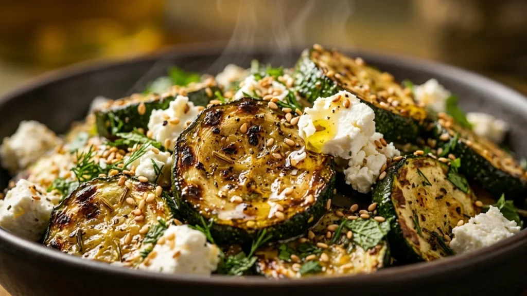 Brza salata sa pečenim tikvicama, sirom i susamom | Recept i tehnika