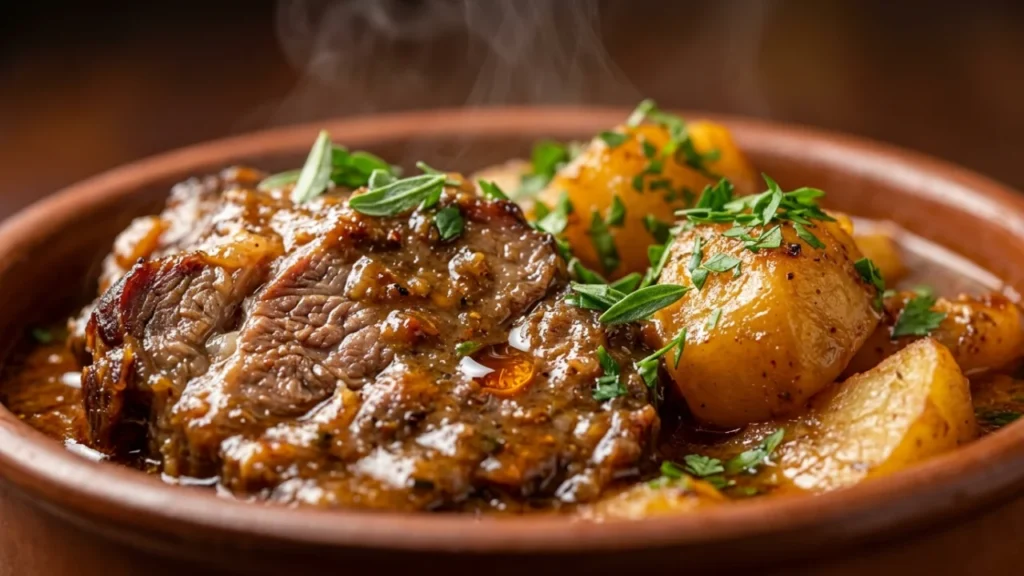 Juneći But Sporo Pečen sa Krompirom i Čubrom: Savršenstvo Balkanske Gastronomije | Recept i Tehnika
