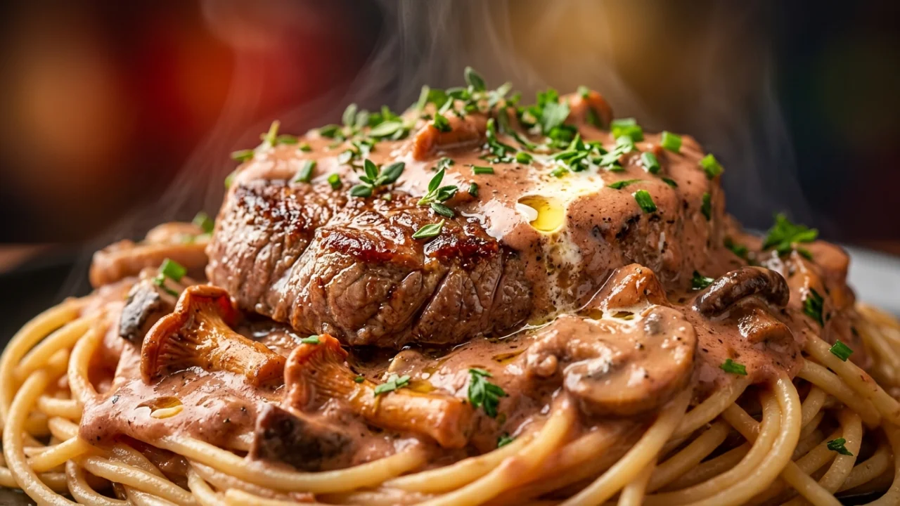 Juneći file u sosu od roze i gljiva sa špagetima | Vrhunski recept od šefa