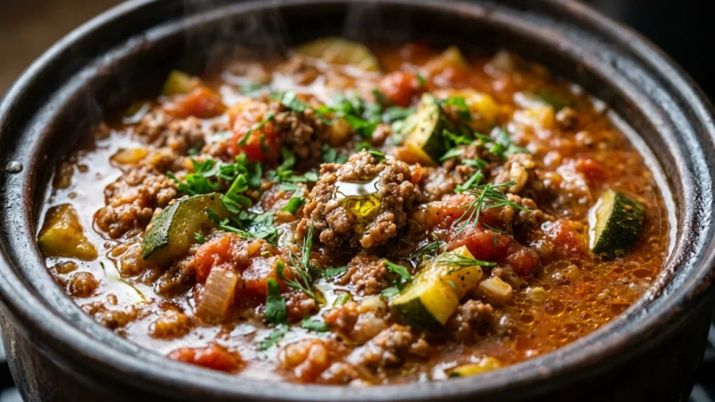 Mleveno meso sa tikvicama i paradajzom u dubokom loncu | Recept za savršen obrok