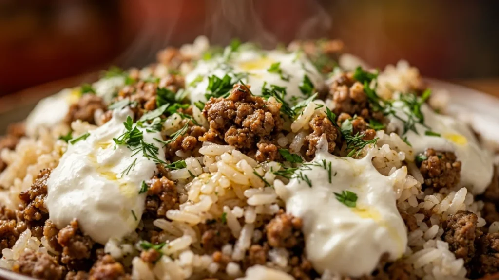 Obrok salata sa mlevenim mesom, rižom i jogurtom: Savršen balans ukusa i teksture | Recept