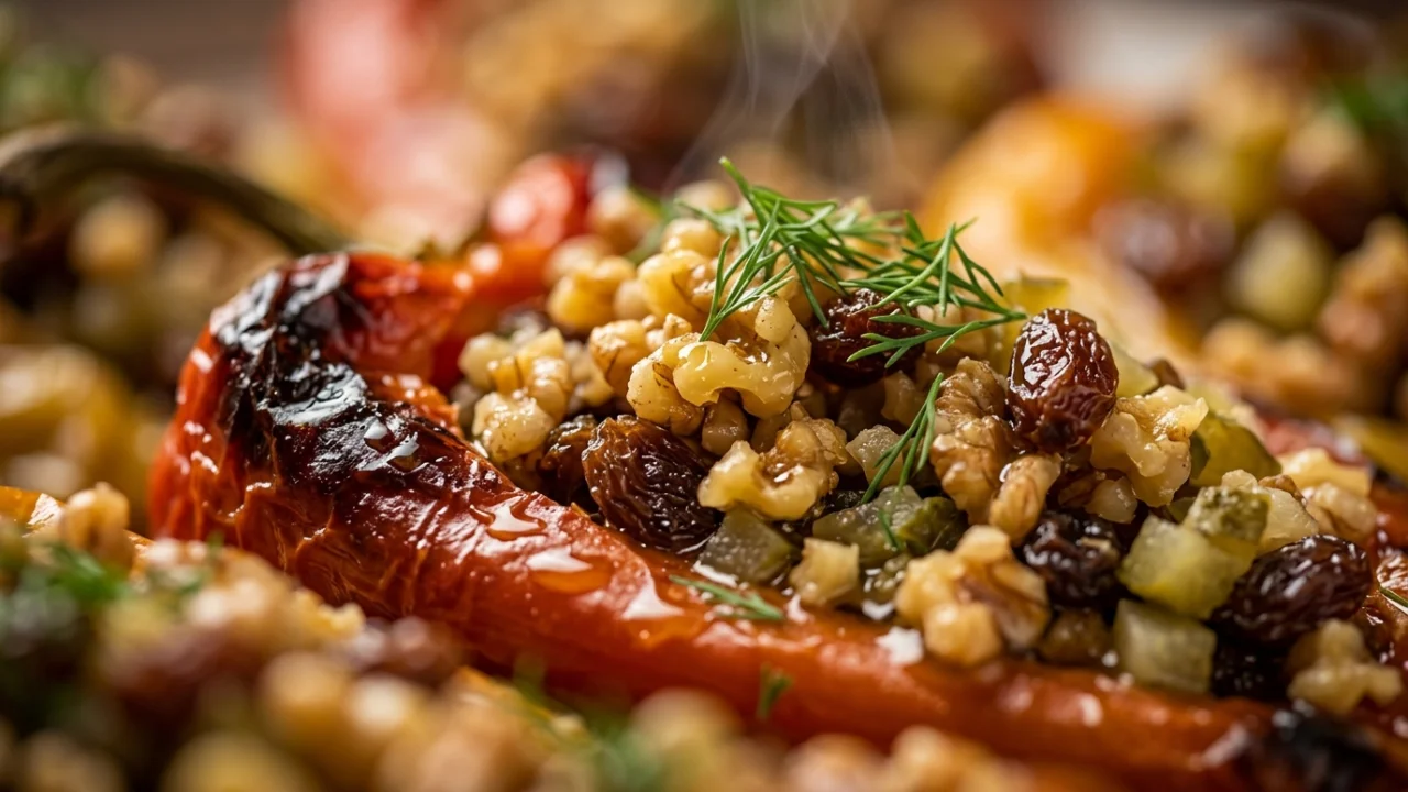 Posna plata za slavu: Recept za pečene paprike sa orasima, suvim grožđem i kiselim krastavcima