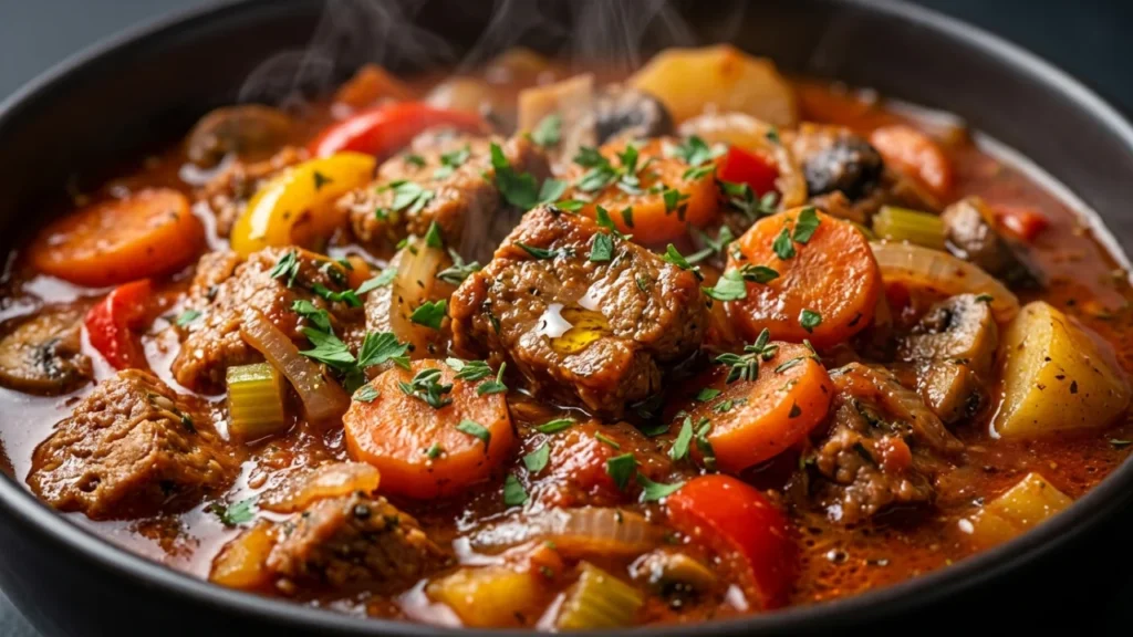 Posno glavno jelo: Dinstano povrće sa sojinim mesom i crvenim vinom | Recept & Tehnika