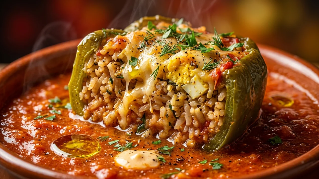 Punjene paprike sa rižom, sirom i jajima u paradajz sosu | Savršen recept