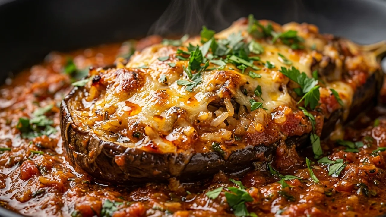 Punjene patlidžane sa sirom, rižom i jajima u sosu | Vrhunski recept