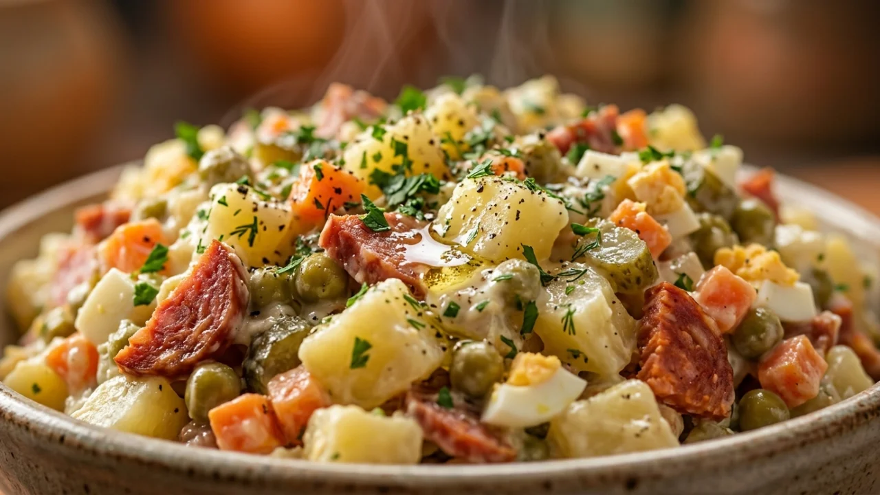 Ruska salata sa domaćim kulenom i kuvanim krompirom | Recept za savršenstvo