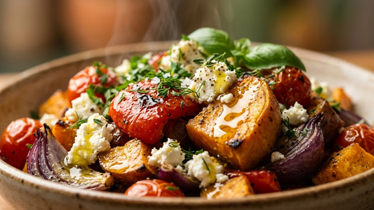 Salata sa pečenim povrćem, feta sirom i maslinovim uljem | Vrhunski recept