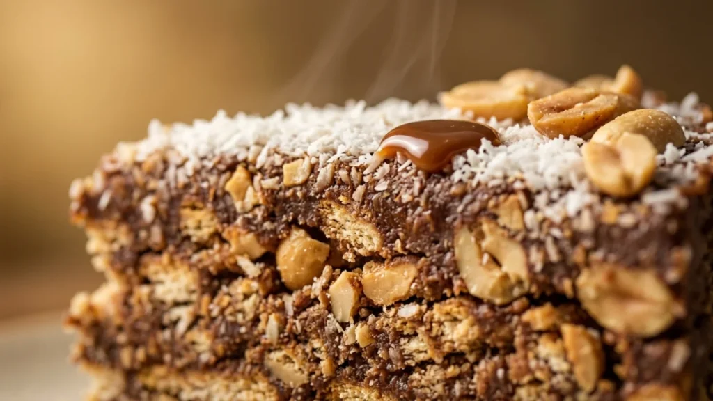 Torta bez pečenja sa plazmom, kikirikijem i kokosom | Recept i tehnike