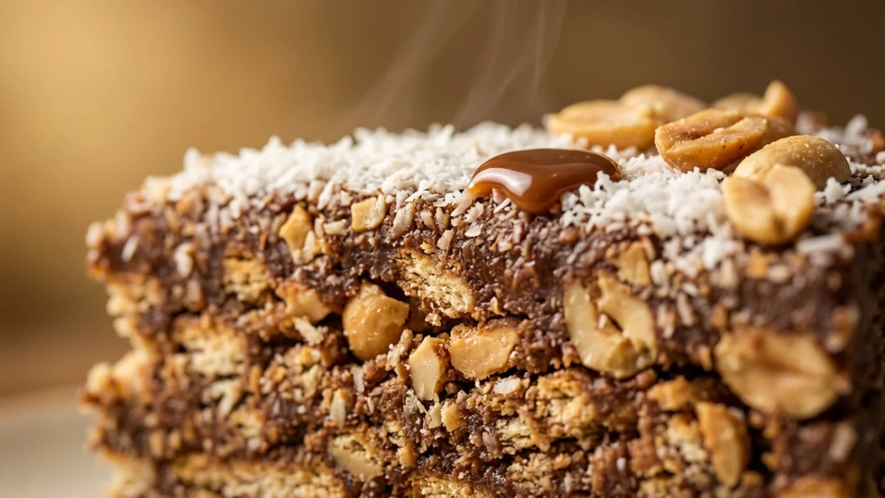 Torta bez pečenja sa plazmom, kikirikijem i kokosom | Recept i tehnike