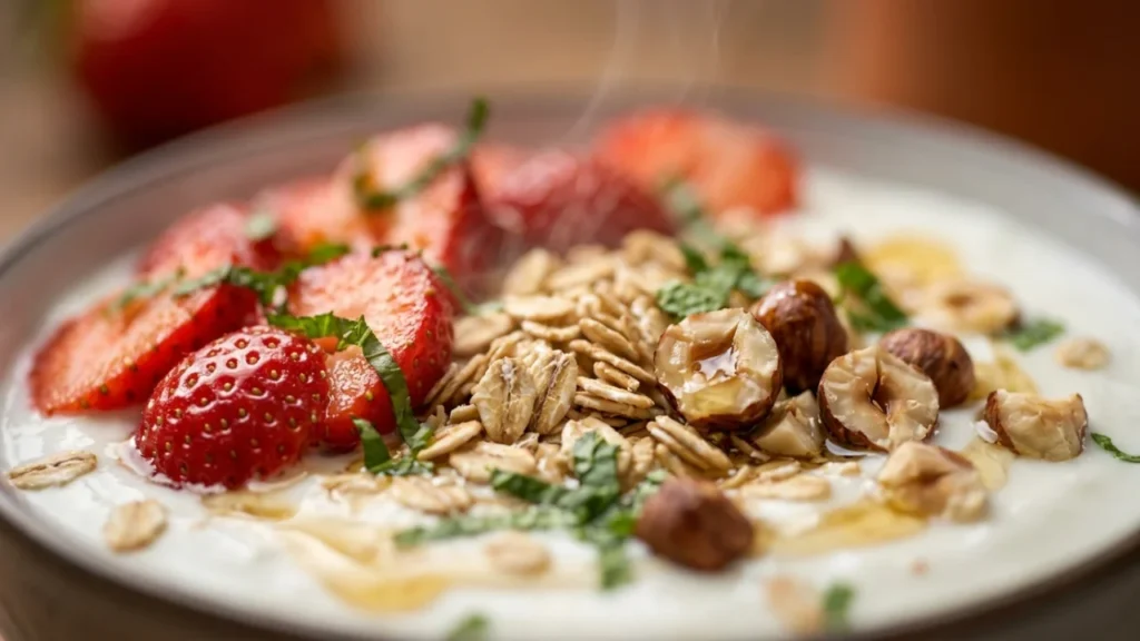 Zdrav doručak za energiju: Recept za savršenu jogurt bowl sa jagodama, ovsenim pahuljicama i lešnicima