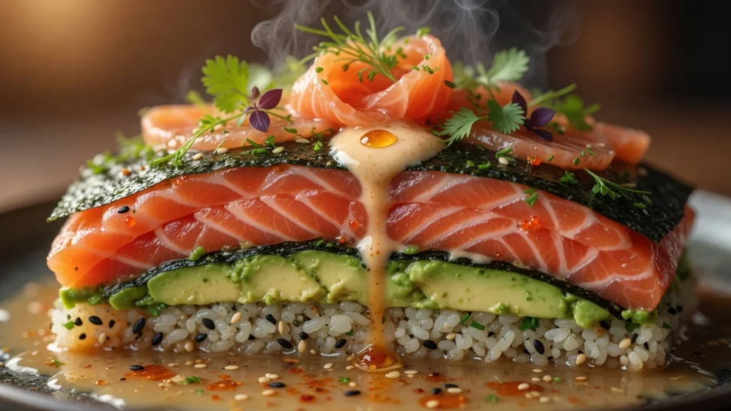 Sushi torta bez pečenja sa lososom i avokadom | Recept i tehnika