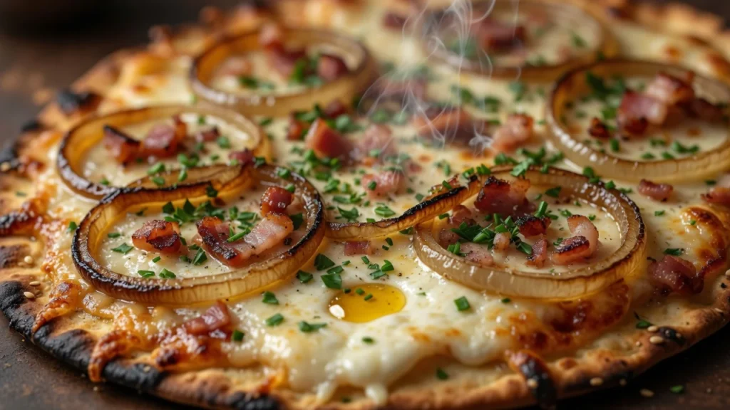Tarte Flambée sa Sirom, Lukom i Slaninom: Savršeni Francuski Specijalitet | Recept
